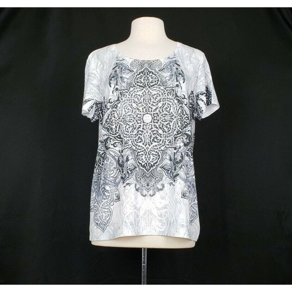 Chico's Tops - Chico's Zenergy Top White Black Gray Sublimation Embellished 2 Misses L